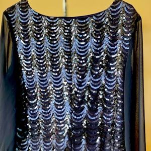 Macy’s evening dress sequined, navy blue. Brand is Connected apparel. Size 16.